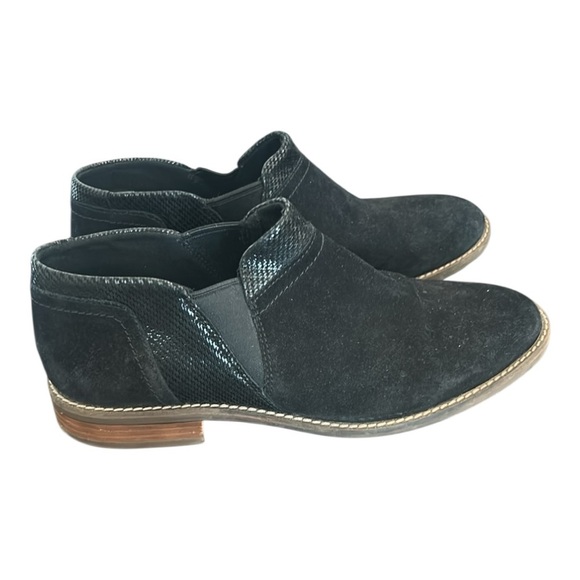 Clarks Camzin Mix Ankle Boots Black Suede Metallic Chelsea Comfort Women's Sz 10 - Picture 1 of 14